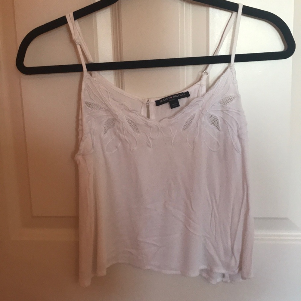 Brandy Melville white tank with floral detailing